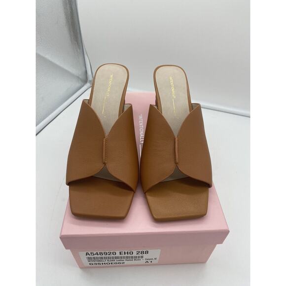 New INTENTIONALLY BLANK Kamika Slip On Leather Heeled Mules Canyon Brown‎ 10M - Picture 3 of 7